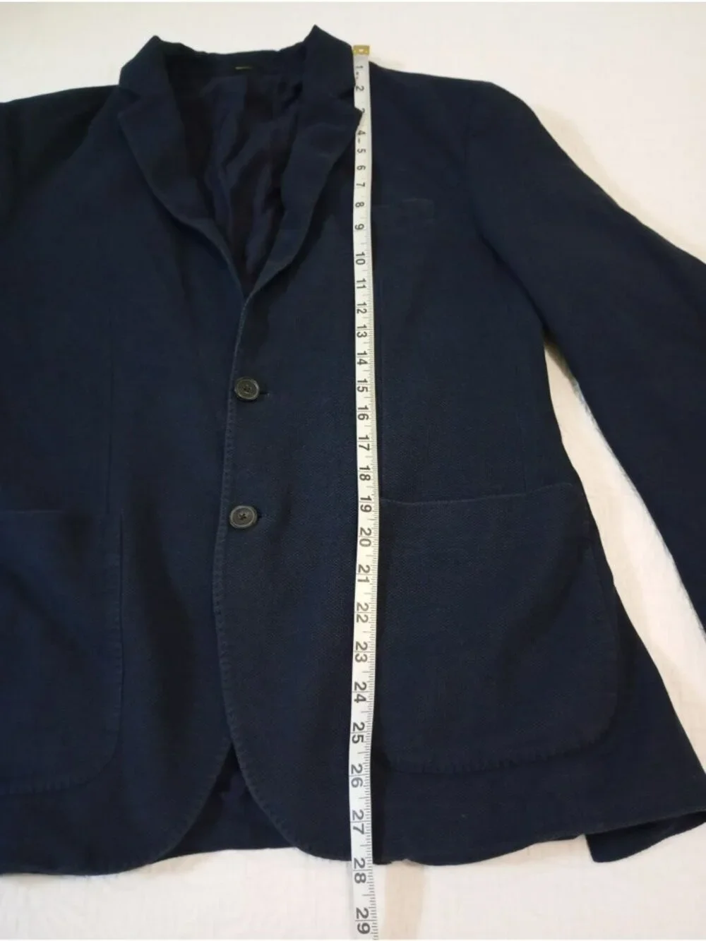 Massimo Dutti Men's Navy Blue Cotton Blazer With Notch Lapel & Button Closure